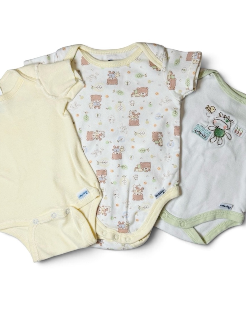 Gerber Onesies Baby Short Sleeve Bodysuit lot of 3 Pastel Vintage Style Unisex